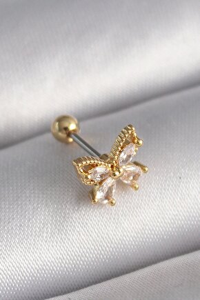 316l Çelik Gold Renk Zirkon Taşlı Kelebek Tragus Piercing