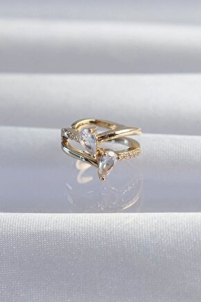 Pirinç Gold Renk Zirkon Taşlı Damla Earcuff Küpe