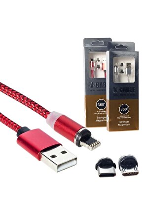 MIKNATISLI DEĞİŞTİRİLEBİLİR TYPE-C-LIGHTINING-SAMSUNG UÇLU ÖRGÜLÜ METAL ŞARJ VE DATA KABLOSU MANYETİ