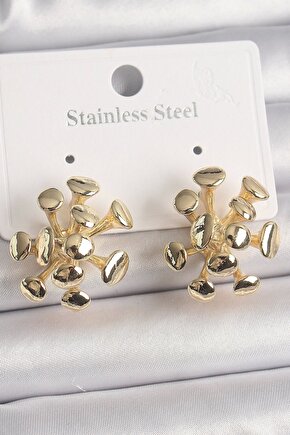 Pirinç Gold Renk Virüs Figür Model Kadın Küpe