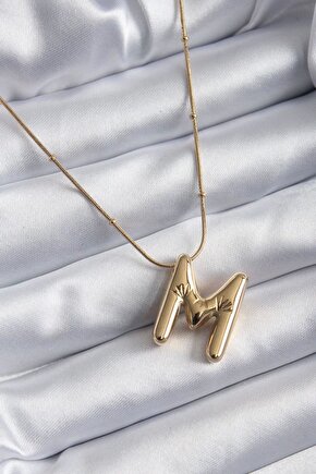 316L Çelik Gold Renk Bubble M Harf Model Kadın Kolye