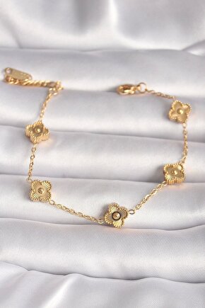 316l Çelik Gold Renk Baby Boy Yonca Model Işleme Detay Kadın Bileklik