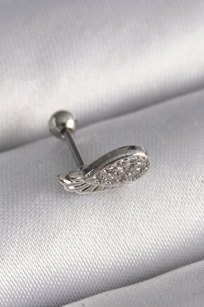 316l Çelik Gümüş Renk Zirkon Taşlı Kanat Tragus Piercing