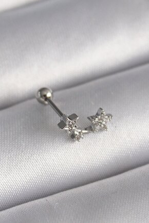 316l Çelik Gümüş Renk Zirkon Taşlı Yıldız Tragus Piercing