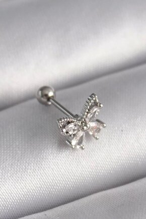 316l Çelik Gümüş Renk Zirkon Taşlı Kelebek Tragus Piercing