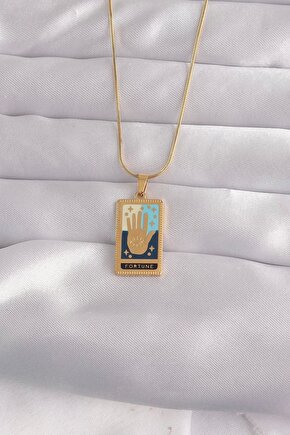 316L Çelik Gold Renk Karışık Mineli El Figür Tarot Kolye