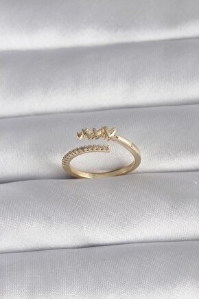 Pirinç Gold Renk Zirkon Taş Detay Kalp Model Kadın Yüzük