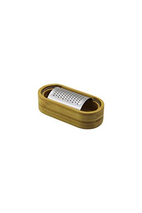 Ahşap Bambu Hazneli Yatay - Oval Metal Bombeli Meyve Rendesi 7 X 15.5cm (4767)