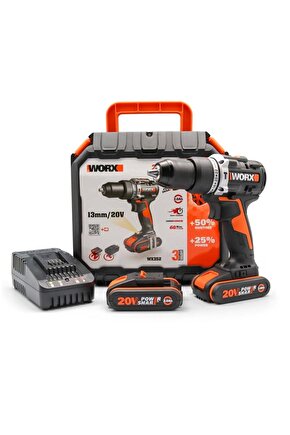 Wx352 20volt2.0ah Li-ion Çift Akülü Kömürsüz Profesyonel Şarjlı Darbeli Matkap