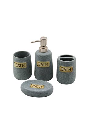 4 Pcs Gri Seramik Banyo Temizlik Seti Sıvı - Katı Sabunluk - Diş Fırçalık - Macunluk (4767)