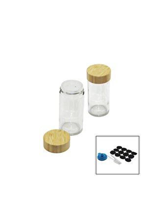 12 PCS TAKIM YUVARLAK CAM BAHARATLIK - TUZLUK BAMBU KAPAKLI (4767)