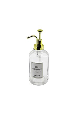 YUVARLAK CAM ŞİŞE - ŞEFFAFSIVI SABUNLUK 500ML POMPA - MUSLUK AYRIK MODEL BAŞLI (4767)