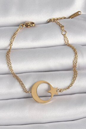 316l Çelik Gold Renk Ay Yıldız Model Kadın Bileklik