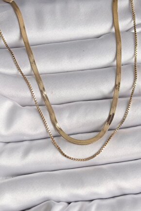 316l Çelik Gold Renk 2li Italyan Zincir Model Kadın Kolye