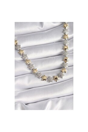 Pirinç Mix Renk Zirkon Taşlı Yıldız Model Vıp Exclusive Seri Kadın Kolye - Tj-bko9544