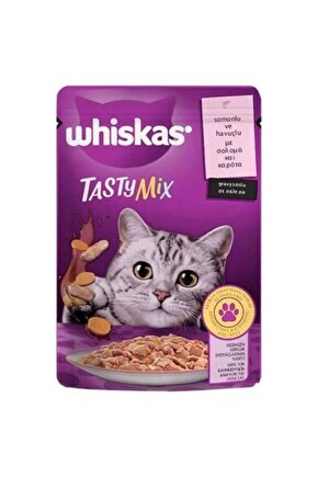 Pouch Tasty Mix Sos Içerisinde Somonlu Ve Havuçlu Yetişkin Konserve Kedi Maması 85 gr