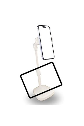Masa Üstü Tablet ve Telefon Tutucu Plastik Aparat Beyaz Telefon Standı (4767)