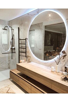 90 Cm Mavi Ledli Yuvarlak Banyo Aynası Makyaj Aynası Trafolu