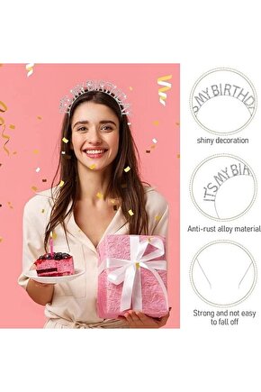 Kristal Taşlı Gümüş Renk It39s My Birthday Yazılı Doğum Günü Parti Tacı 14x16 Cm