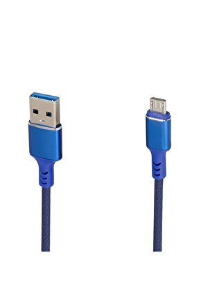 WK-22023 USB TO MICRO USB ÖRGÜLÜ LACİVERT ŞARJ KABLOSU (NO:14) (4767)