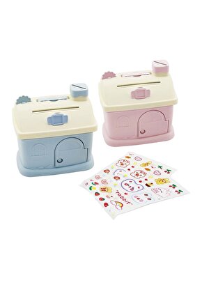 Küçük Ev Modeli Kilitli R.plastik Figürlü Çocuk Kumbara Stickerlı 12x14x9.5cm (4767)