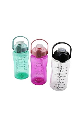 LARGE CAPACITY - 1500ML MOTİVASYON SULUK MATARA KİLİTLİ KAPAK - TAŞIMA KULP - RENKLİ PLS (4767)