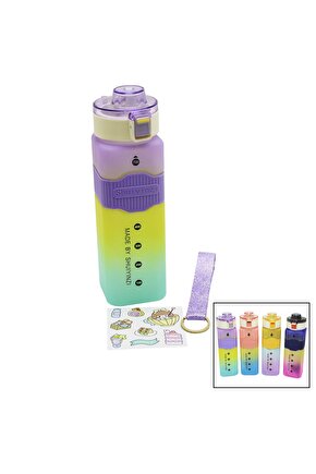 Kare Renkli Pls.suluk Matara Pipetli - Kilitli Kapak - Ölçekli 720ml (4767) -