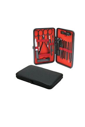 18PCS SİYAH DESENLİ MANİKÜR PEDİKÜR SETİ ÇANTA CÜZDAN MODELİ (4767)