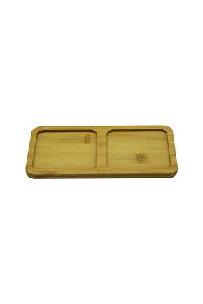Dikdörtgen - 2 Bölmeli - 10x19.5cm Ahşap Bambu Yağdanlık Altlık (4767)