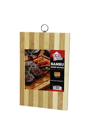 BEYAZ ÇİZGİLİ BAMBU KESİM PANO METAL KULPLU 18X28CM (4767)
