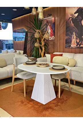 120x90 cm Oval Bohem Ahşap Yemek Masası - Fungi Serisi - Mutfak Balkon Kafe masası