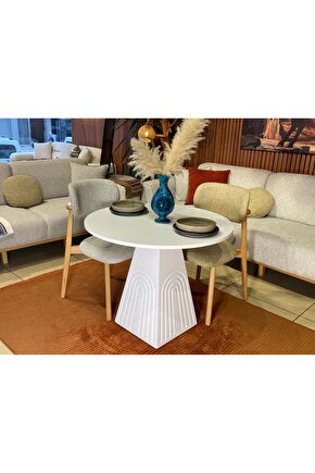 90 cm Yuvarlak Bohem Ahşap Yemek Masası - Fungi Serisi - Mutfak Balkon Kafe masası