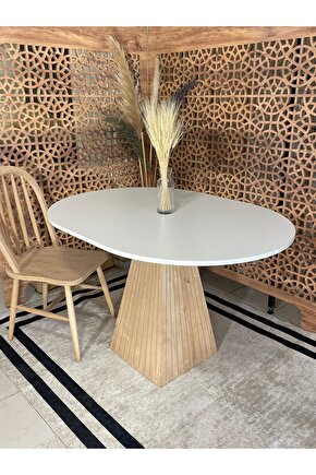120x90 cm Oval Meşe Fitilli Ahşap Yemek Masası - Fungi Serisi - Mutfak Balkon Kafe masası