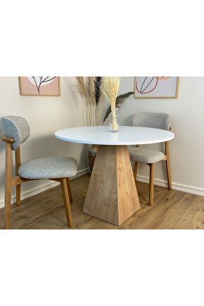 100 Cm Safir Meşe Ayaklı Ahşap Yemek Masası - Fungi Serisi - Çalışma Masası - Balkon ve Kafe Masası