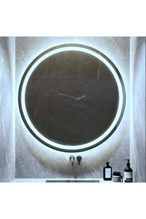 80 cm Kumlamalı Beyaz Ledli Yuvarlak Banyo Aynası Makyaj Aynası Trafolu