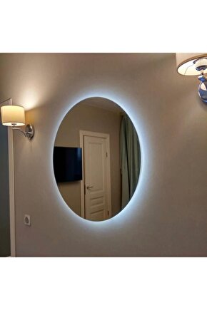 70 X 50 Cm Beyaz Ledli Elips Banyo Aynası Makyaj Aynası Prizli