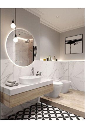 70 Cm Rgb Çok Renkli Ledli Yuvarlak Duvar Aynası Banyo Ve Makyaj Aynası Trafolu Kumandalı