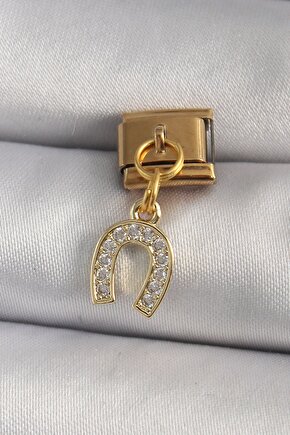 316l Çelik Gold Renk Sallantı Zirkon Taşlı Nal Model Nomination Charm