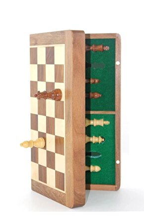 Mıknatıs Taşlı Ahşap Katlanabilir Kutulu Satranç Oyunu 35 Cm G224