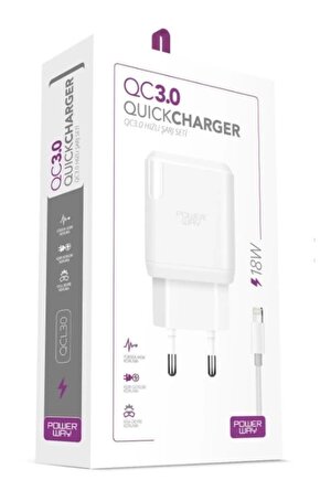 Powerway Qcl30 Hızlı 3000 Ma 18w Lıghtnıng Şarj Kafa Başlık Adaptörü (4767)