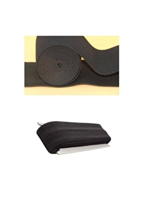 Siyah - 1.5cm Paça Lastik Yassı Geniş 10mt. (4767)