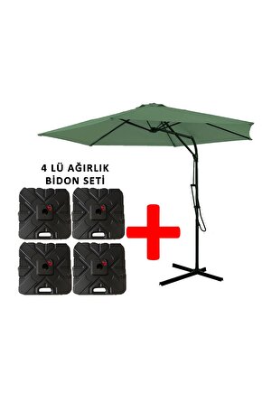 3 Mt Şemsiye + 4 Lü Ağırlık Seti Havuz Şemsiyesi Bidonlu, Bahçe Şemsiyesi, Teras Şemsiyesi Set