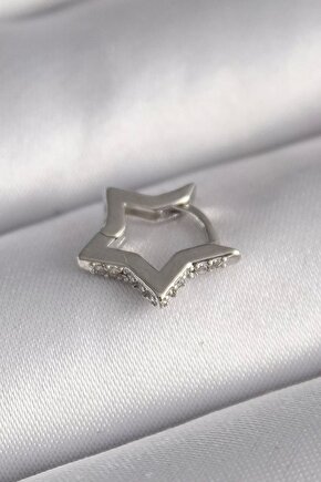 316L Çelik Gümüş Renk Zirkon Taş Detay Yıldız Model Tragus Piercing