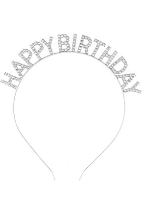 Gümüş Kristal Taşlı Happy Birthday Doğum Günü Tacı Ithal Ürün A Kalite 17x16 Cm