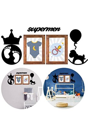 DECO103 Supermen Dekoratif Duvar Süsü Tablo Aksesuar Ahşap Tasarım Hediye Pano Sticker Seti (4767)