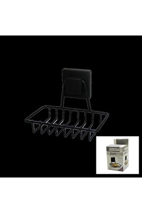 SİYAH - METAL KATI SABUNLUK KARE GÜÇLÜ YAPIŞKANLI 11X12.5X11CM (4767)