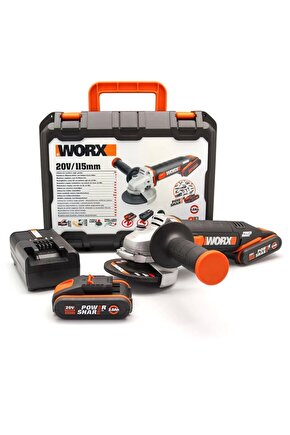 Wx800 20volt 2.0 Ah. Li-ion Çift Akülü 115mm Profesyonel Şarjlı Avuç Taşlama