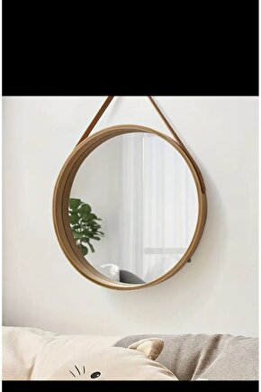 Bambu Ayna - Deri Kemer Bambu Çerçeveli 38cm Ayna