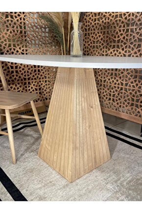 90 cm Yuvarlak Meşe Fitilli Ahşap Yemek Masası - Bohem Serisi - Mutfak Balkon Kafe Masası