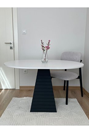 120x90 cm Oval Siyah Eksen Ahşap Yemek Masası - Fungi Serisi - Mutfak Balkon Kafe masası